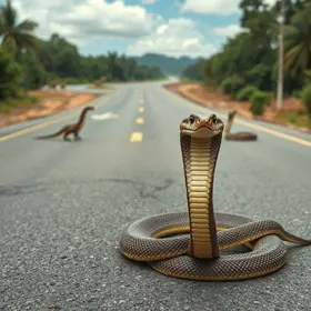 cobra atravessando rodovia