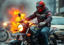 homem destrói a própria moto