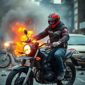 homem destrói a própria moto